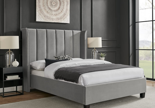 Polaris Wing Headboard Bed Bundle - Double or King Size - Silver