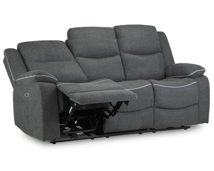 Harald Power Recliner 3 seater - Grey Fabric, cosy upholstery and large padded armrests for added comfort. A USB- charging port, and a handy side pocket, perfect for storing remote control