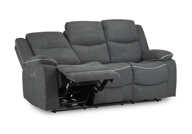 Harald Power Recliner 3 seater - Grey Fabric, cosy upholstery and large padded armrests for added comfort. A USB- charging port, and a handy side pocket, perfect for storing remote control