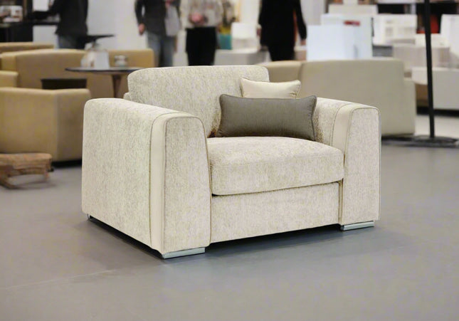 Naples Armchair - ivory, upholstered in soft chenille fabric for ultimate comfort. Featuring removable seat and back cushions with removable covers, Fabric band detail around the arm of the sofa