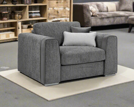 Naples Armchair - Grey, upholstered in soft chenille fabric for ultimate comfort. Featuring removable seat and back cushions with removable covers, Fabric band detail around the arm of the sofa