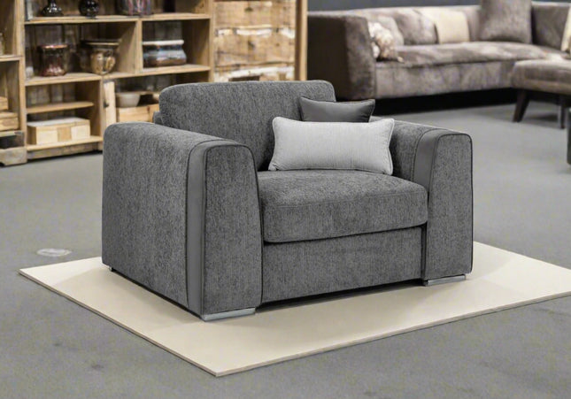 Naples Armchair - Grey, upholstered in soft chenille fabric for ultimate comfort. Featuring removable seat and back cushions with removable covers, Fabric band detail around the arm of the sofa