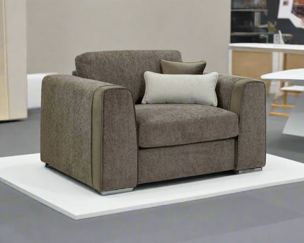 Naples Armchair - Mocha, upholstered in soft chenille fabric for ultimate comfort. Featuring removable seat and back cushions with removable covers, Fabric band detail around the arm of the sofa