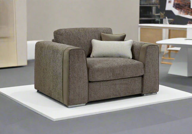 Naples Armchair - Mocha, upholstered in soft chenille fabric for ultimate comfort. Featuring removable seat and back cushions with removable covers, Fabric band detail around the arm of the sofa