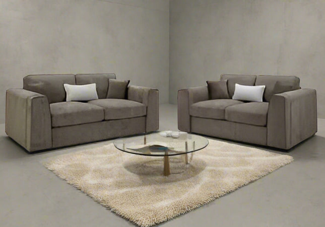 Naples 3+2 Sofa Set - Mocha, upholstered in soft chenille fabric for ultimate comfort. Featuring removable seat and back cushions with removable covers, Fabric band detail around the arm of the sofa