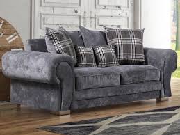 Verona 3 seater Pillow Back  - Grey foam-filled cushions and soft polyester fabric. button detail on the large square arms