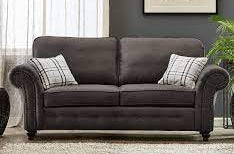 Oakmont 3 seater sofa - charcoal,  faux leather three seater sofa is soft-to-the-touch and cosy, rounded arms with button detail and  metal studded up the front of the arm. 
