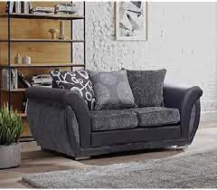Shannon 2 seater Sofa In Charcoal,,  Charcoal chenille fabric with sleek black faux leather trims scatter back cushions with circle patterns you can turn them and have plain cushions