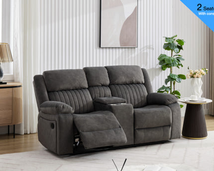 Morgan Manual Recliner 2 seater with console and drinks holder -Iron grey Pocket sprung seats for added comfort. 