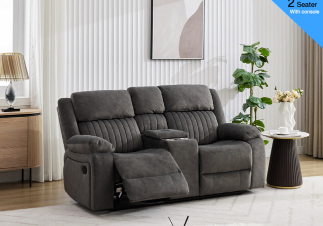 Morgan Manual Recliner 2 seater with console and drinks holder -Iron grey Pocket sprung seats for added comfort. 