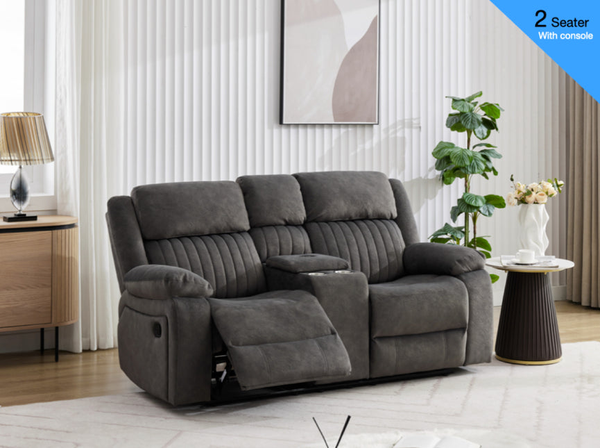Morgan Manual Recliner 2 Seater With Console - Iron Grey