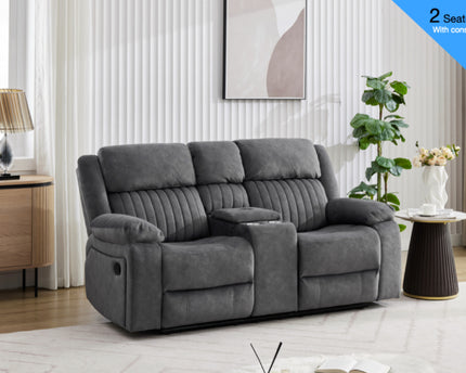 Morgan Manual Recliner 2 seater with console and drinks holder -Slate grey Pocket sprung seats for added comfort. 