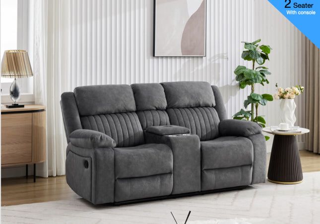 Morgan Manual Recliner 2 seater with console and drinks holder -Slate grey Pocket sprung seats for added comfort. 