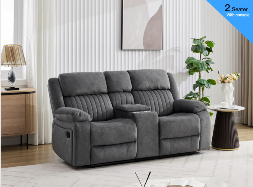 Morgan Manual Recliner 2 Seater With Console - Slate Grey