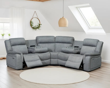Lotus Electric Recliner Sofa Grey Large Corner