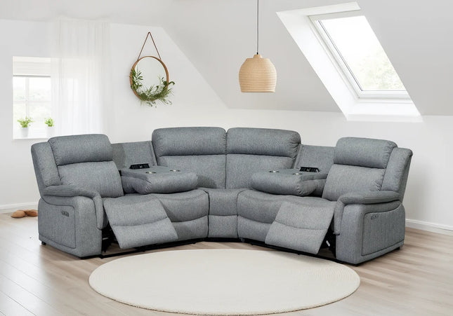 Lotus Electric Recliner Sofa Grey Large Corner