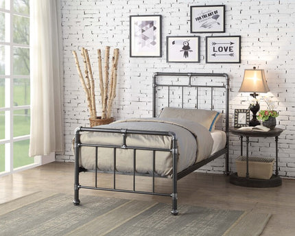 A single steel bed frame.