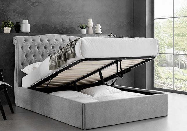 Rosa Ottoman Bed - Single - Double Or King Size - Light Grey