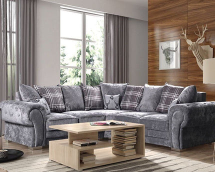 Verona 2c2 Pillow Back Corner - Grey foam-filled cushions and soft polyester fabric. button detail on the large square arms