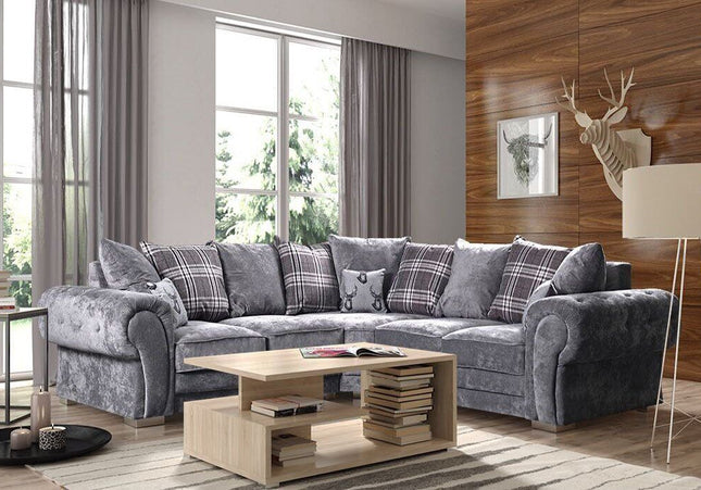 Verona 2c2 Pillow Back Corner - Grey foam-filled cushions and soft polyester fabric. button detail on the large square arms
