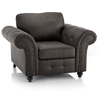 Oakmont armchair - charcoal,  faux leather armchair is soft-to-the-touch and cosy, rounded arms with button detail and  metal studded up the front of the arm. 