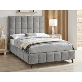 Starla Square Bed - Double or King Size - Grey Boucle