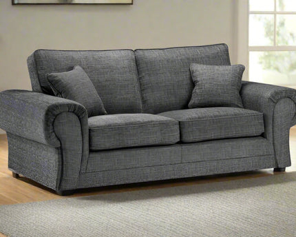 Wilcot 3 seater - Grey, soft polyester upholstery and plush cushions, large square comfy armrest