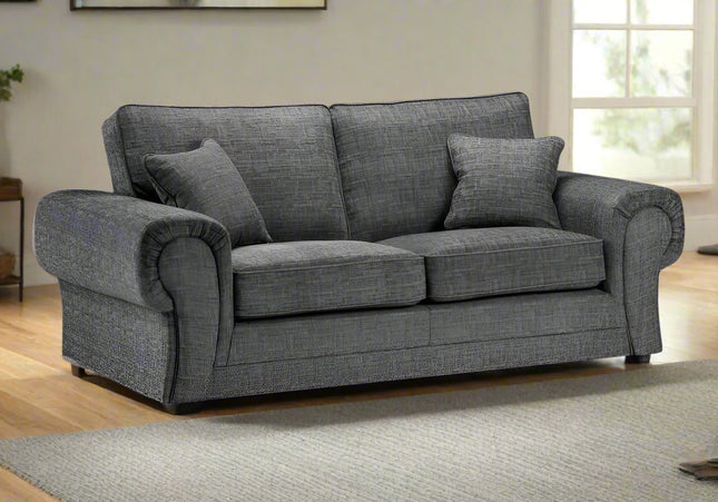 Wilcot 3 seater - Grey, soft polyester upholstery and plush cushions, large square comfy armrest