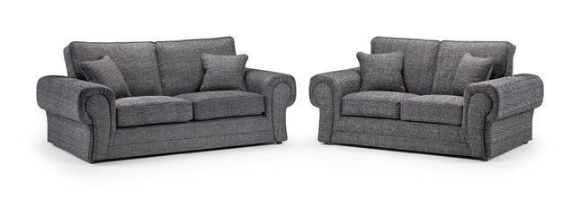 Wilcot 3+2 seater - Grey, soft polyester upholstery and plush cushions, large square comfy armrest